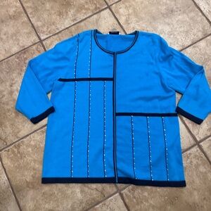 Allison Daley Sweater Geometric Design With Rhinestones 3/4 Sleeve Size M